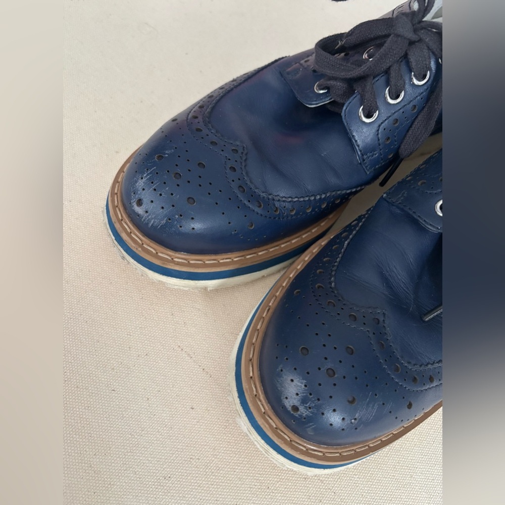 Prada Navy Blue Leather Wingtip Brogue Platform Sneakers 3E5400 Sz: 39.5 - Picture 10 of 11